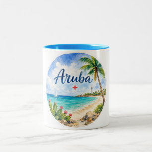 Aruba Dutch Caribbean Island travel souvenir Two-Tone Coffee Mug