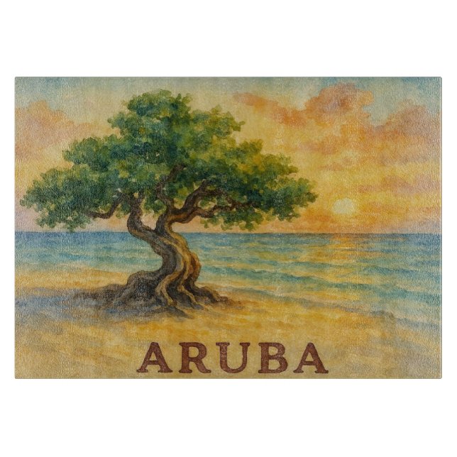 Aruba Eagle Beach Divi Tree Golden Hour Cutting Board (Front)