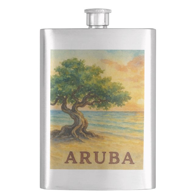 Aruba Eagle Beach Divi Tree Golden Hour Flask (Front)