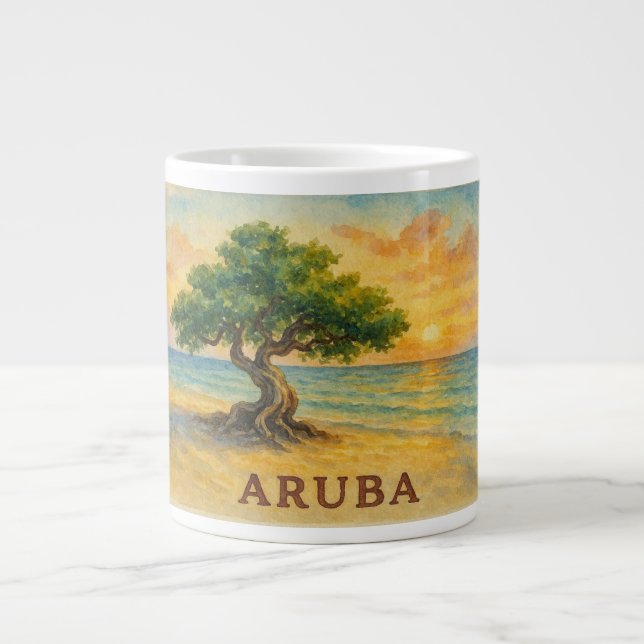 Aruba Eagle Beach Divi Tree Golden Hour Giant Coffee Mug (Front)