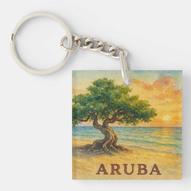 Aruba Eagle Beach Divi Tree Golden Hour Keychain (Front)