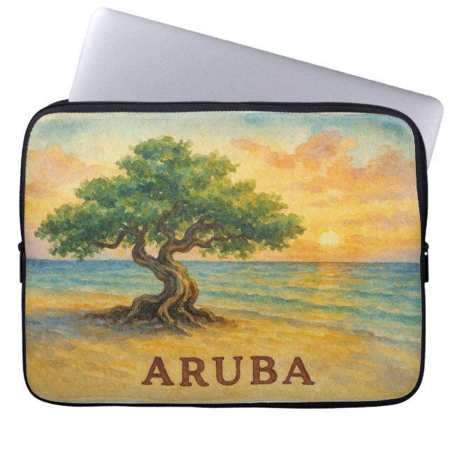 Aruba Eagle Beach Divi Tree Golden Hour Laptop Sleeve (Front)