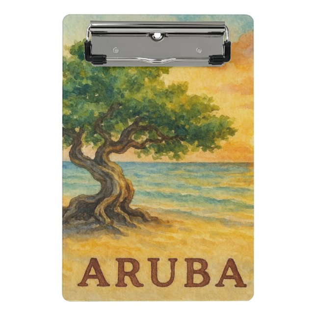 Aruba Eagle Beach Divi Tree Golden Hour Mini Clipboard (Front)