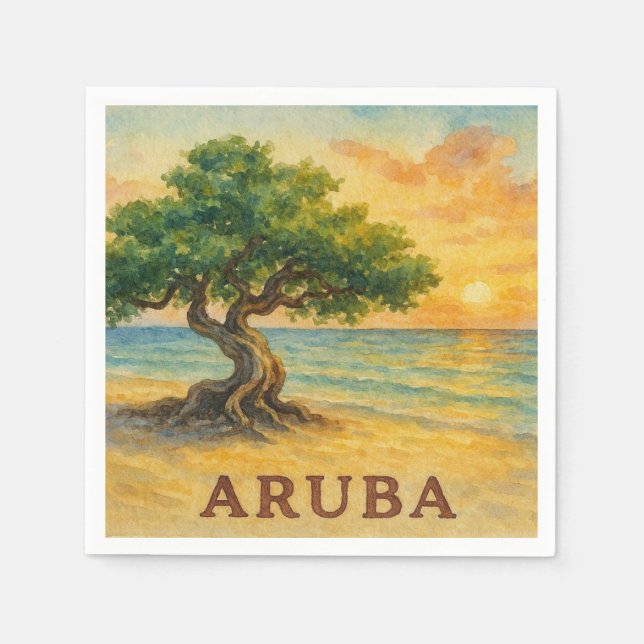 Aruba Eagle Beach Divi Tree Golden Hour Napkins (Front)