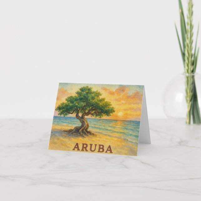 Aruba Eagle Beach Divi Tree Golden Hour Note Card (Front)