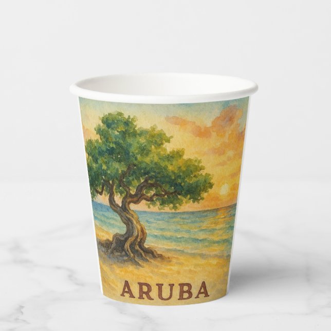 Aruba Eagle Beach Divi Tree Golden Hour Paper Cups (Front)