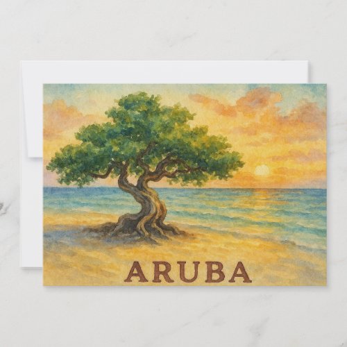 Aruba Eagle Beach Divi Tree Golden Hour Thank You Card