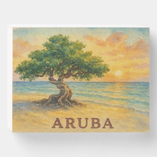 Aruba Eagle Beach Divi Tree Golden Hour Wooden Box Sign