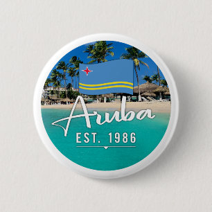 "Aruba Est. 1986" Beach With Flag Button
