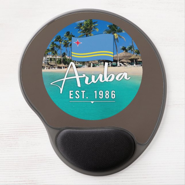 "Aruba Est. 1986" Beach With Flag Gel Mouse Pad (Front)