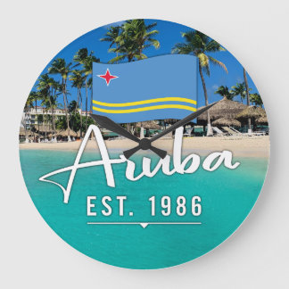 "Aruba Est. 1986" Beach With Flag Large Clock