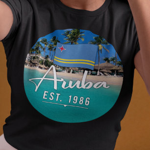 "Aruba Est. 1986" Beach With Flag T-Shirt