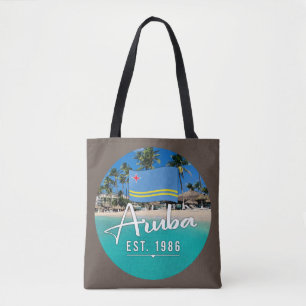 "Aruba Est. 1986" Beach With Flag Tote Bag