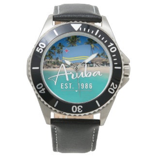 "Aruba Est. 1986" Beach With Flag Watch