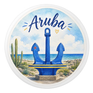 Aruba flag anchor Caribbean island travel souvenir Ceramic Knob