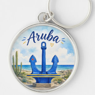 Aruba flag anchor Caribbean island travel souvenir Keychain