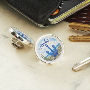 Aruba flag anchor Caribbean island travel souvenir Lapel Pin