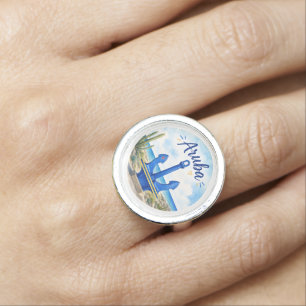 Aruba flag anchor Caribbean island travel souvenir Ring