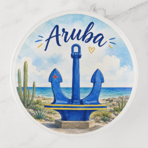 Aruba flag anchor Caribbean island travel souvenir Trinket Tray