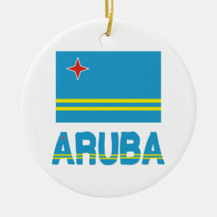 Aruba Flag and Word Ceramic Ornament