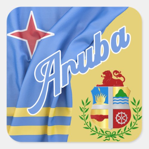 Aruba Flag  Coat Of Arms Square Sticker