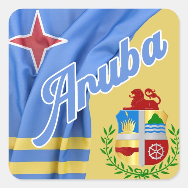 Aruba Flag & Coat Of Arms Square Sticker (Front)