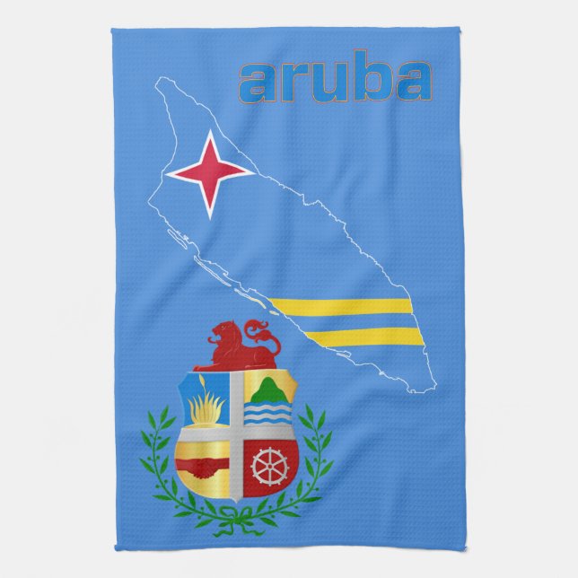 Aruba Flag Map & Emblem Kitchen Towel (Vertical)