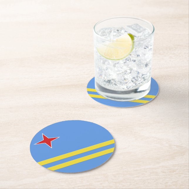 Aruba flag round paper coaster (Insitu)