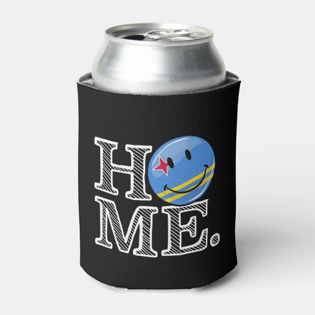 Aruba Flag Smiling House Warmer Can Cooler (Can Front)