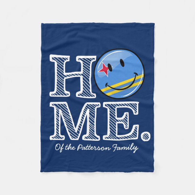 Aruba Flag Smiling House Warmer Fleece Blanket (Front)