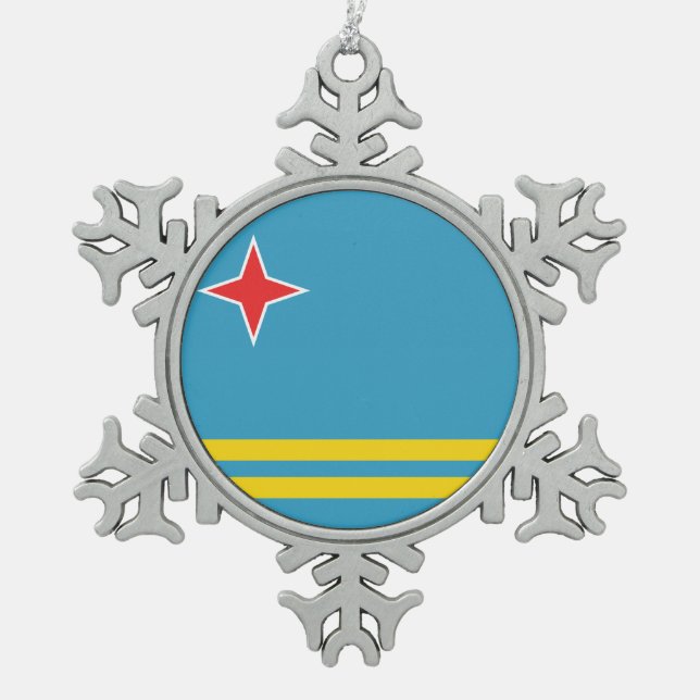 Aruba Flag Snowflake Pewter Christmas Ornament (Front)