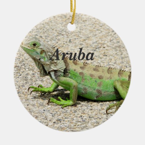 Aruba Green Iguana Ceramic Ornament