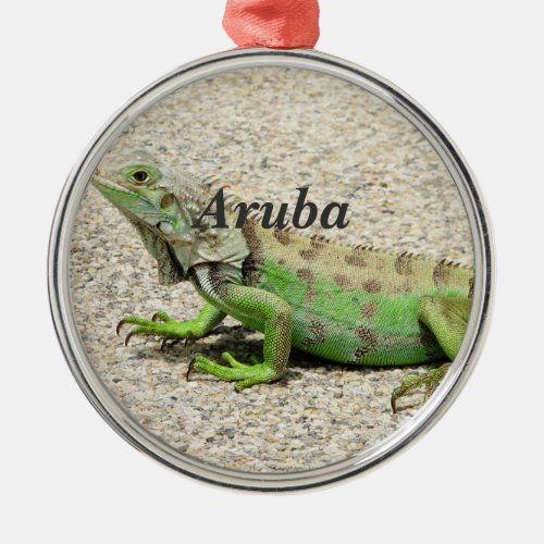 Aruba Green Iguana Metal Ornament