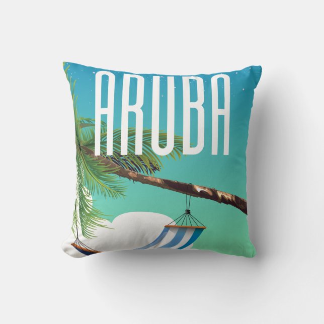 Aruba Hammock beach travel poster Throw Pillow (Front)