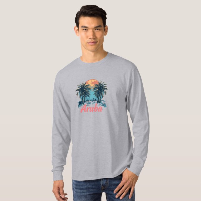 Aruba Island Design (Version 2) - Basic Long Sleev T-Shirt (Front Full)
