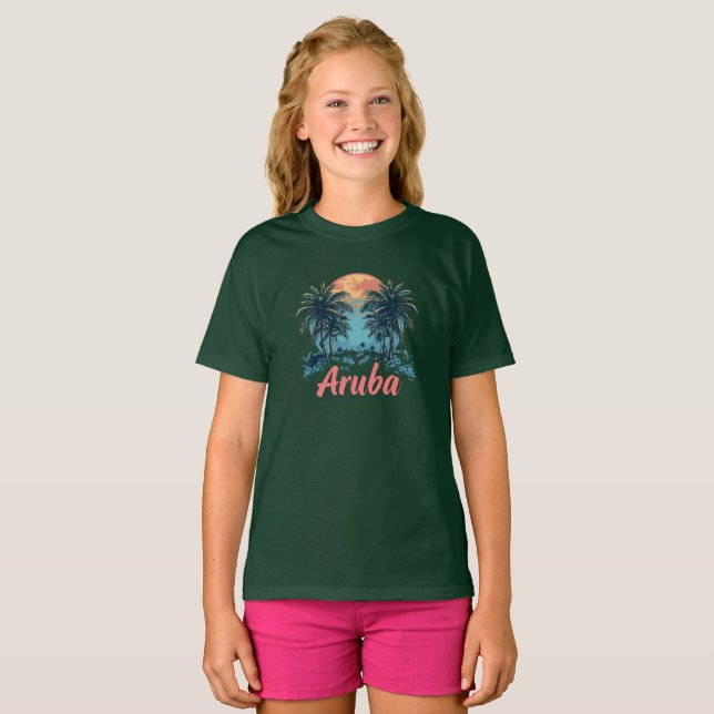 Aruba Island Design (Version 2) - Girls' Basic T-S T-Shirt (Front Full)