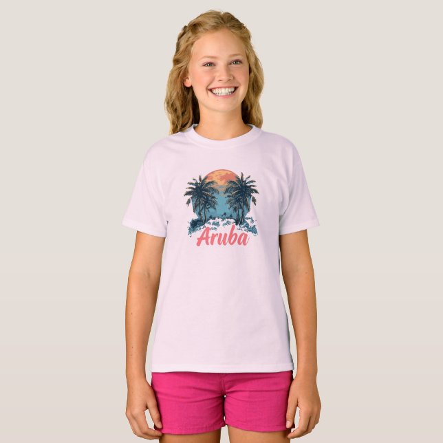 Aruba Island Design (Version 2) - Girls' Basic T-S T-Shirt (Front Full)