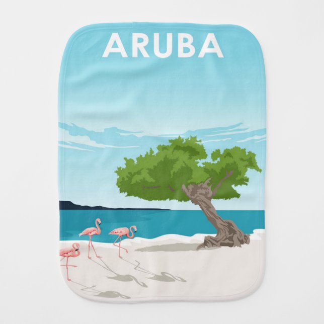 Aruba Island Travel Flamingo | Family Flamingo Baby Burp Cloth (Front)