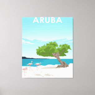 Aruba Island Travel Flamingo Family Flamingo Canvas Print