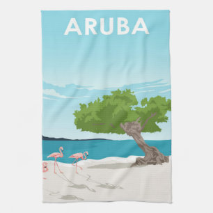 Aruba Island Travel Flamingo   Family Flamingo Kitchen Towel