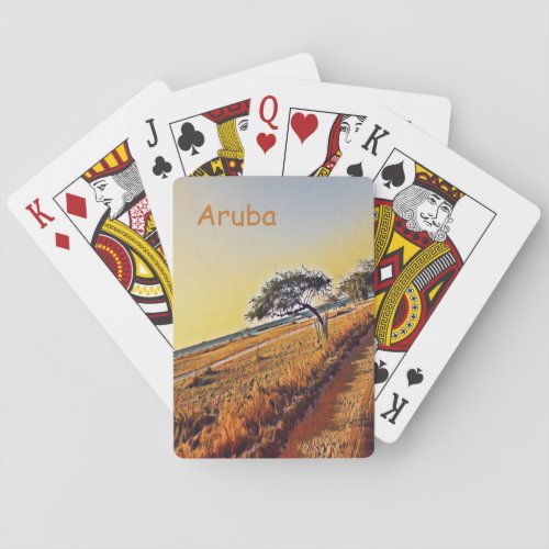 Aruba Landscape with Divi Divi Trees Poker Cards