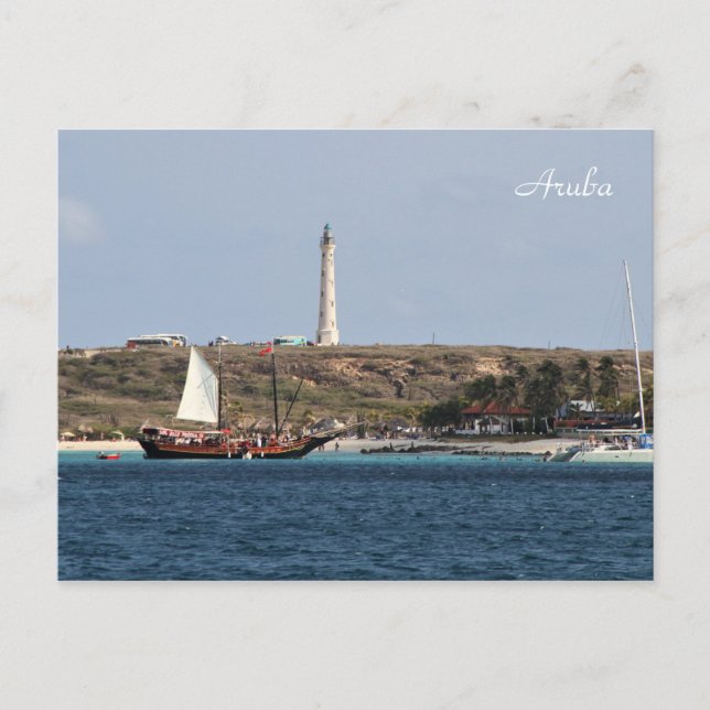 Aruba, Lighthouse, Sailboat, Photography Postcard (Front)