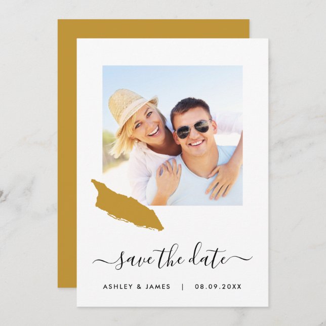 Aruba Map Photo Wedding Save the Date Card (Front/Back)