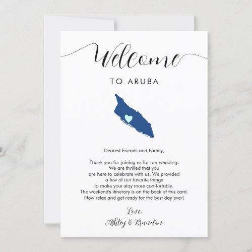 Aruba Map Wedding Welcome Letter Itinerary Card