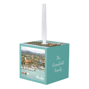 Aruba Marina Personalized Dated Cube Ornament