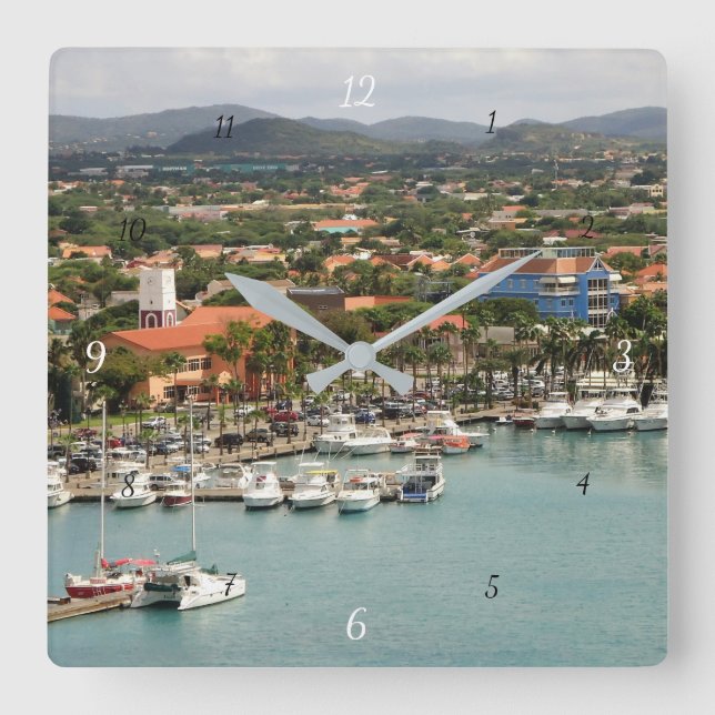 Aruba Marina Square Wall Clock (Front)