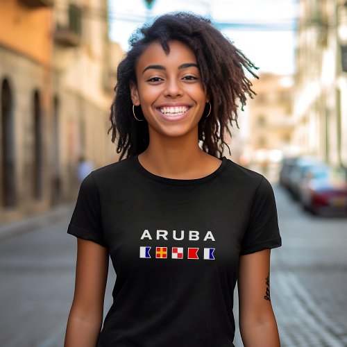 Aruba Maritime Nautical Signal Flags Dark Color T_Shirt