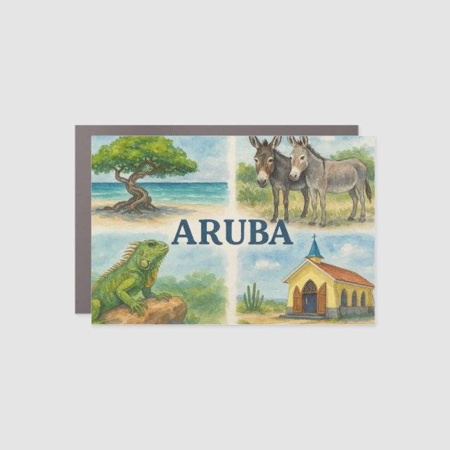 Aruba multiview watercolor car magnet (Front)
