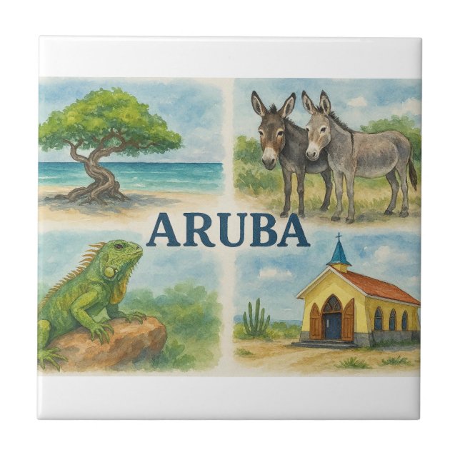 Aruba multiview watercolor ceramic tile (Front)