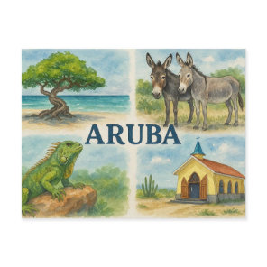 Aruba multiview watercolor holiday postcard